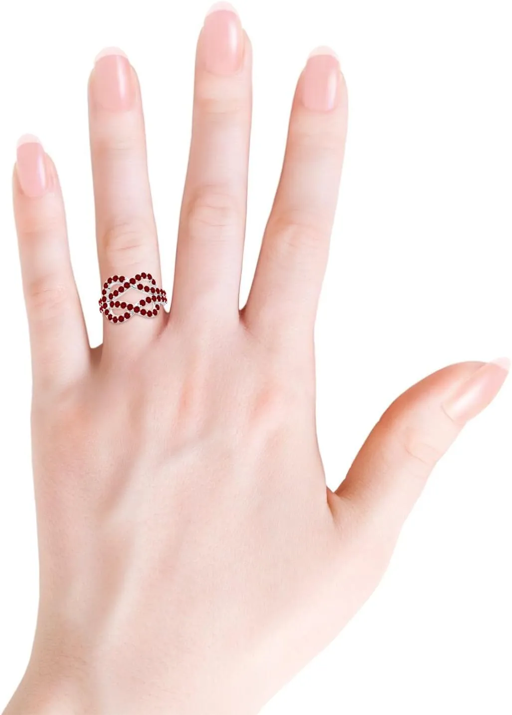 Angara Lab Grown Encrusted Ruby Infinity Knot Ring in 14K Solid Gold/Platinum | July Birthstone, Birthday, Engagement, Anniversary, Wedding Jewelry Gift for Women