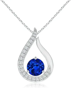 Angara Lab Grown Floating Blue Sapphire Tulip Pendant with Lab Diamonds in 14K Solid Gold/Platinum | September Birthstone, Birthday, Engagement, Anniversary, Wedding Jewelry Gift for Women