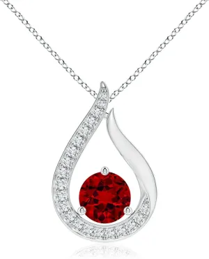 Angara Lab Grown Floating Ruby Tulip Pendant with Lab Diamonds in 14K Solid Gold/Platinum | July Birthstone, Birthday, Engagement, Anniversary, Wedding Jewelry Gift for Women