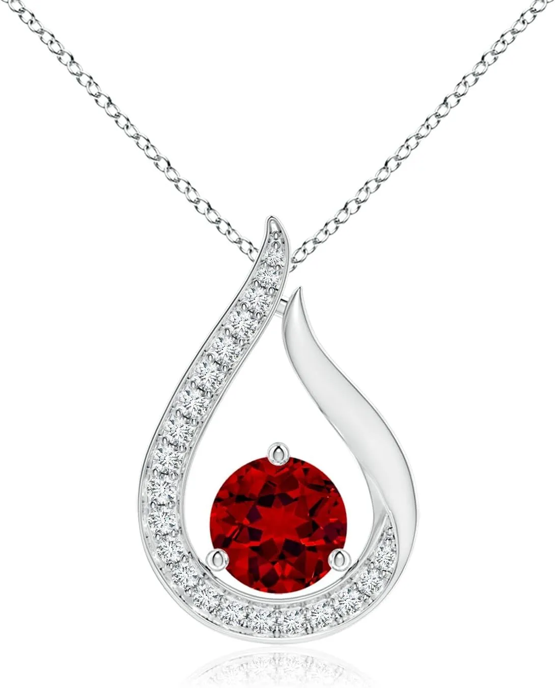 Angara Lab Grown Floating Ruby Tulip Pendant with Lab Diamonds in 14K Solid Gold/Platinum | July Birthstone, Birthday, Engagement, Anniversary, Wedding Jewelry Gift for Women