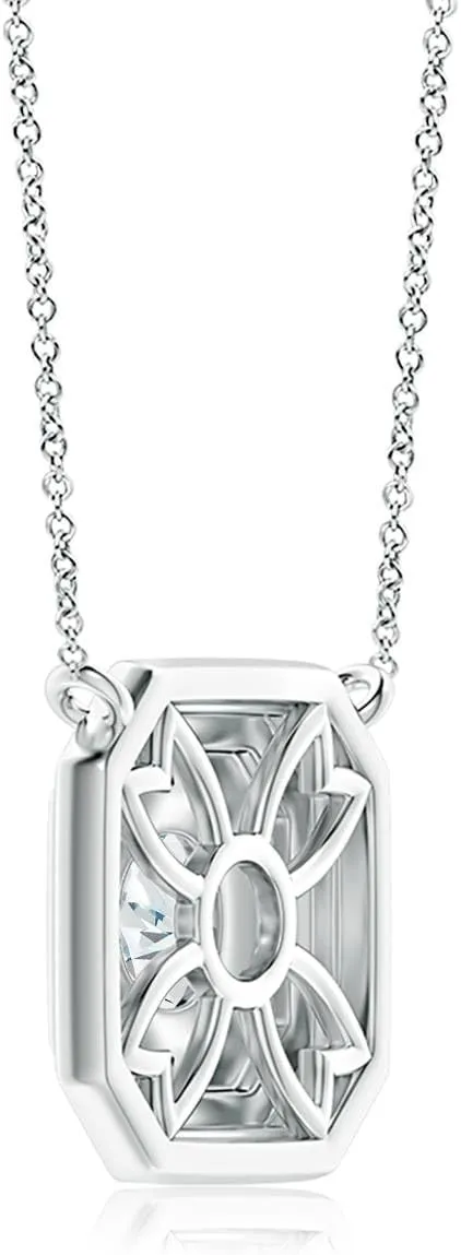 Angara Lab Grown Flush-Set Round Diamond Concentric Octagon Pendant in Silver / 14K Solid Gold/Platinum | April Birthstone, Birthday, Engagement, Anniversary, Wedding Jewelry Gift for Women