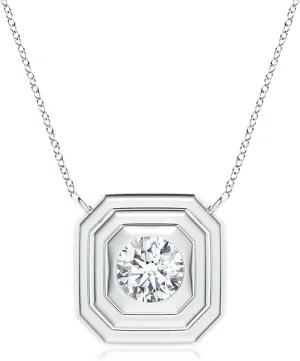Angara Lab Grown Flush-Set Round Diamond Concentric Octagon Pendant in Silver / 14K Solid Gold/Platinum | April Birthstone, Birthday, Engagement, Anniversary, Wedding Jewelry Gift for Women