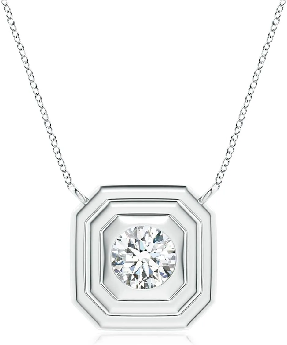 Angara Lab Grown Flush-Set Round Diamond Concentric Octagon Pendant in Silver / 14K Solid Gold/Platinum | April Birthstone, Birthday, Engagement, Anniversary, Wedding Jewelry Gift for Women
