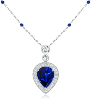 Angara Lab Grown Inverted Pear Blue Sapphire Necklace with Lab Diamonds in 14K Solid Gold/Platinum | September Birthstone, Birthday, Engagement, Anniversary, Wedding Jewelry Gift for Women