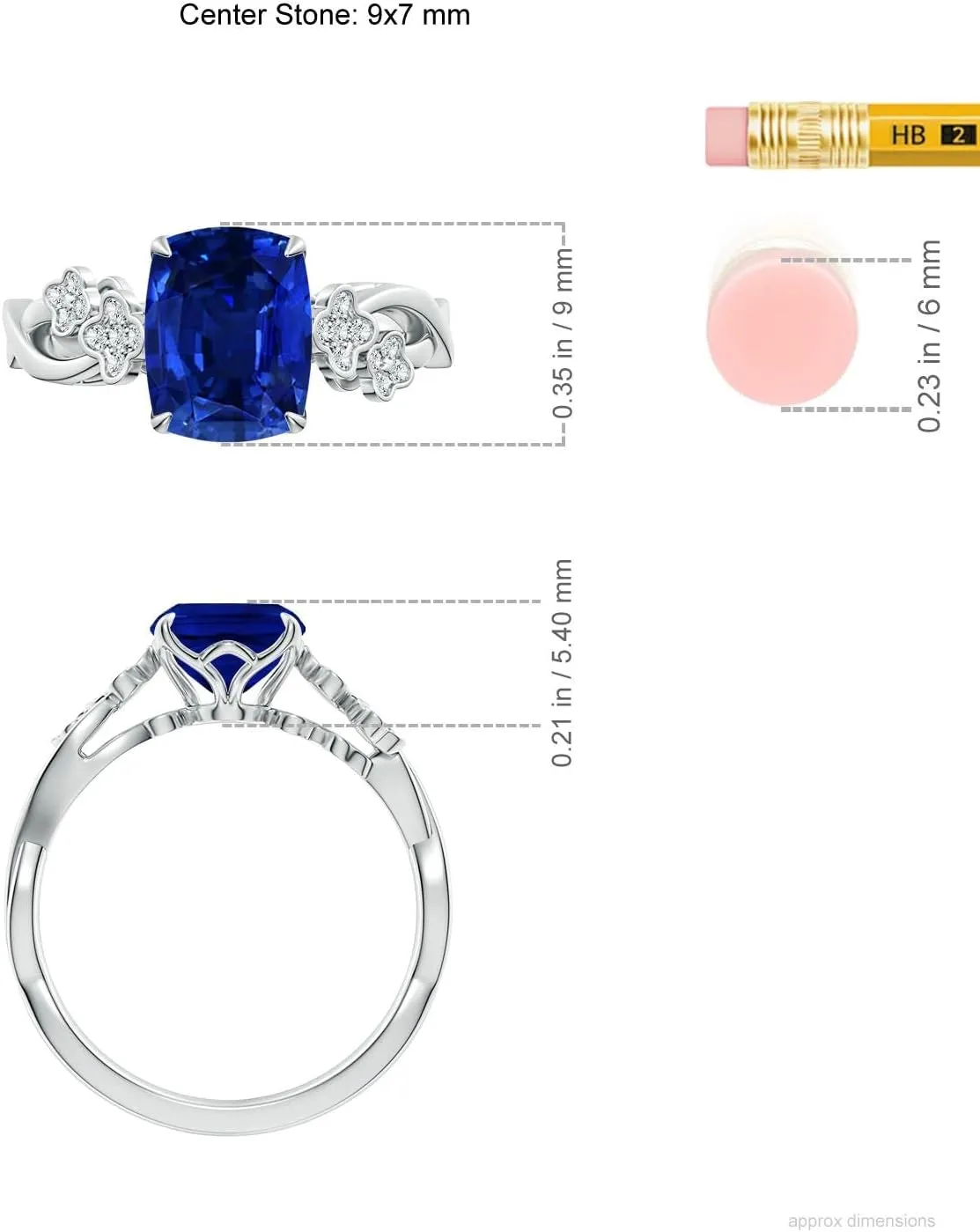 Angara Lab Grown Nature-Inspired Cushion Rectangular Blue Sapphire Floral Engagement Ring in 14K Solid Gold/Platinum | September Birthstone, Birthday, Anniversary, Wedding Jewelry Gift for Women