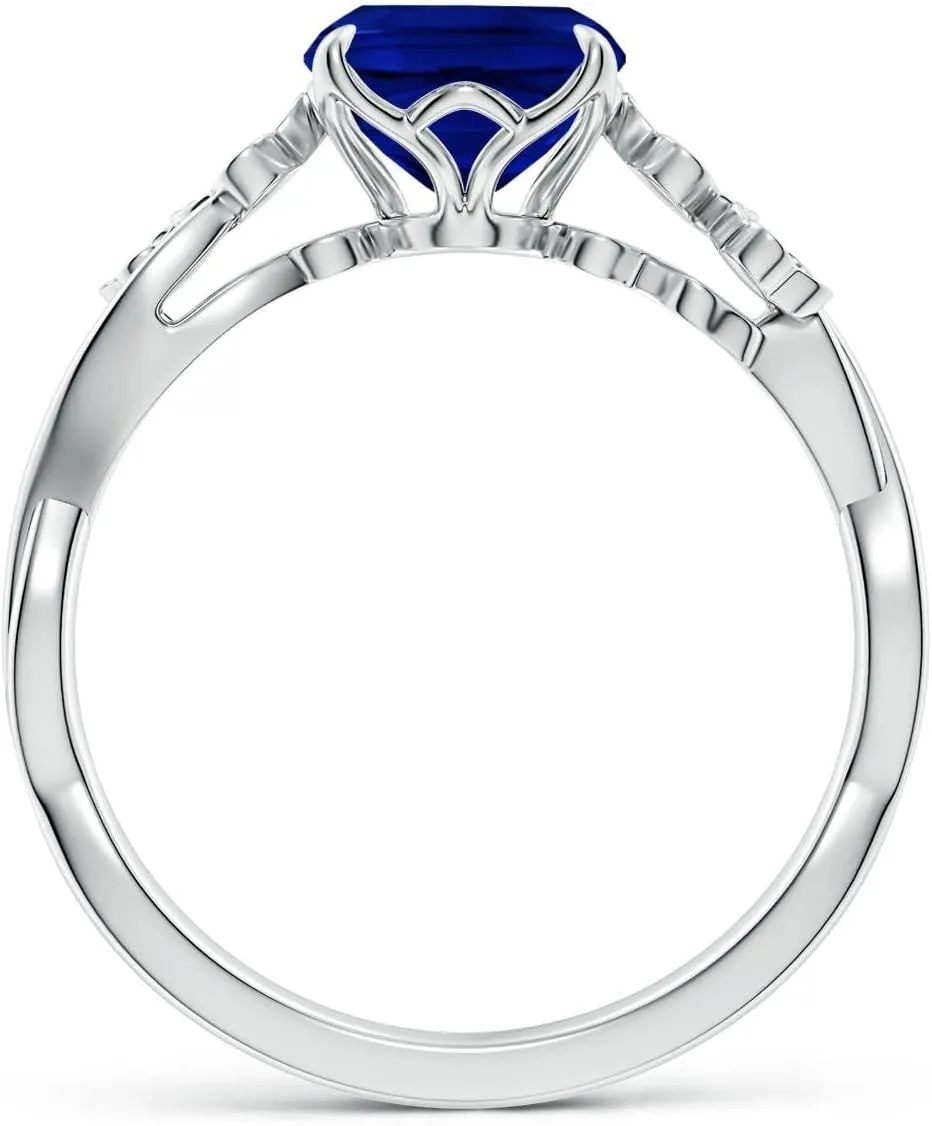 Angara Lab Grown Nature-Inspired Cushion Rectangular Blue Sapphire Floral Engagement Ring in 14K Solid Gold/Platinum | September Birthstone, Birthday, Anniversary, Wedding Jewelry Gift for Women