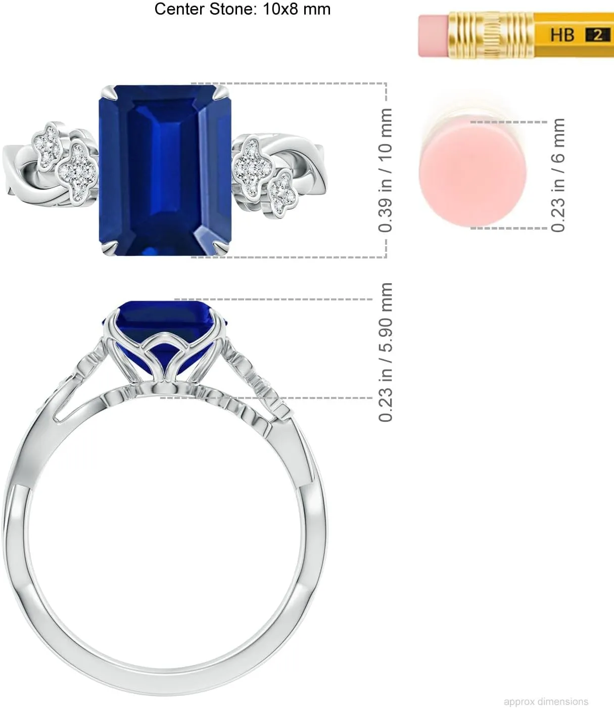 Angara Lab Grown Nature-Inspired Emerald-Cut Blue Sapphire Floral Engagement Ring in 14K Solid Gold/Platinum | September Birthstone, Birthday, Anniversary, Wedding Jewelry Gift for Women