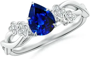 Angara Lab Grown Nature-Inspired Pear Blue Sapphire Floral Engagement Ring in 14K Solid Gold/Platinum | September Birthstone, Birthday, Anniversary, Wedding Jewelry Gift for Women