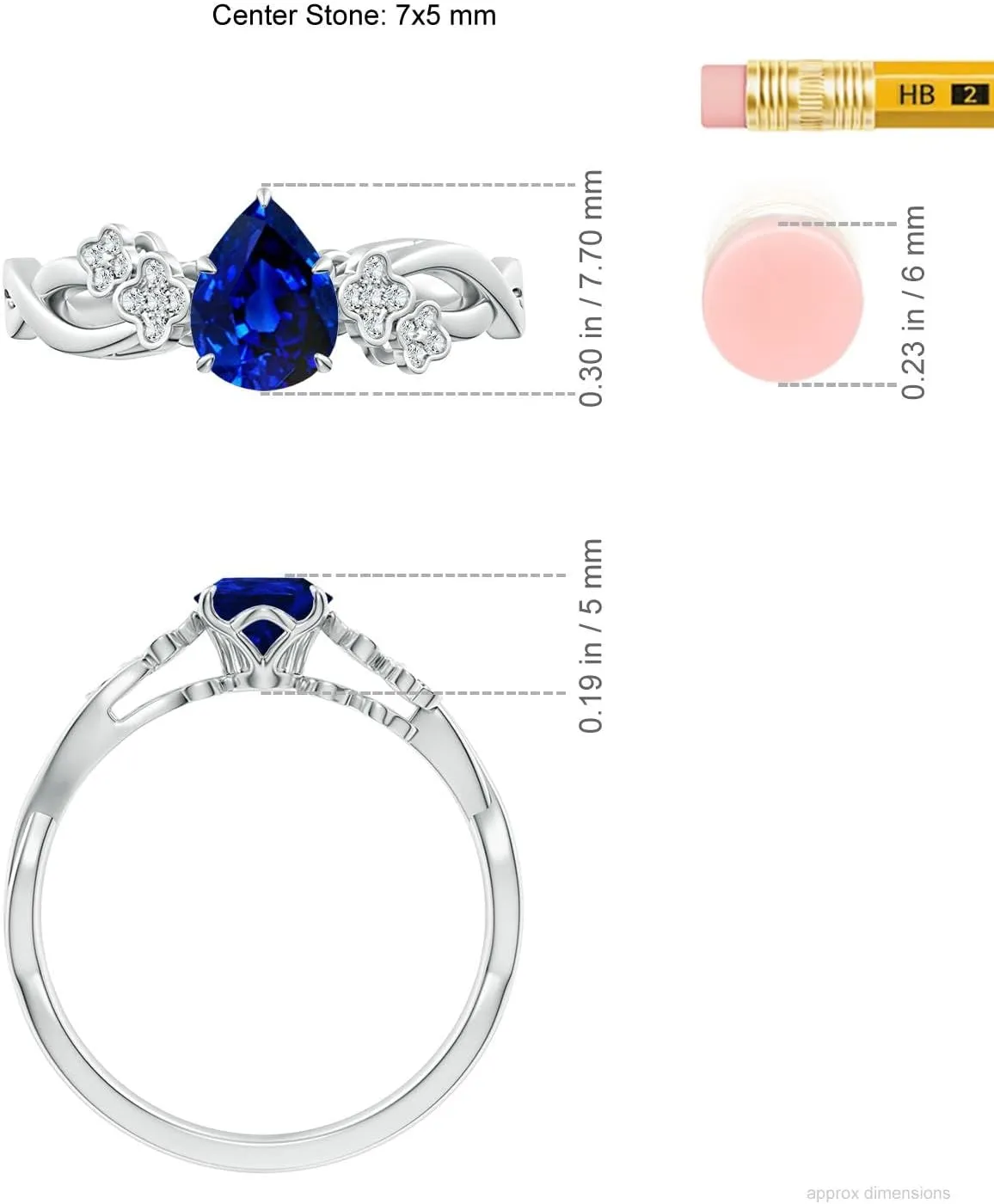 Angara Lab Grown Nature-Inspired Pear Blue Sapphire Floral Engagement Ring in 14K Solid Gold/Platinum | September Birthstone, Birthday, Anniversary, Wedding Jewelry Gift for Women
