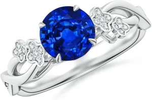 Angara Lab Grown Nature-Inspired Round Blue Sapphire Floral Engagement Ring in 14K Solid Gold/Platinum | September Birthstone, Birthday, Anniversary, Wedding Jewelry Gift for Women
