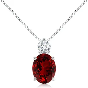 Angara Lab Grown Oval Ruby Solitaire Pendant with Lab Diamond in Silver / 14K Solid Gold/Platinum | July Birthstone, Birthday, Engagement, Anniversary, Wedding Jewelry Gift for Women
