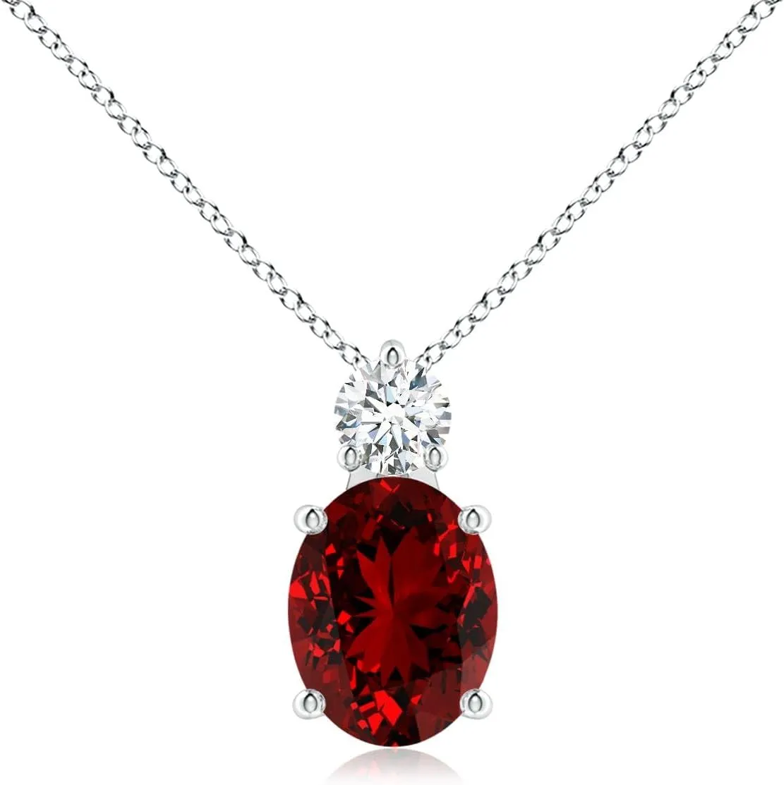 Angara Lab Grown Oval Ruby Solitaire Pendant with Lab Diamond in Silver / 14K Solid Gold/Platinum | July Birthstone, Birthday, Engagement, Anniversary, Wedding Jewelry Gift for Women