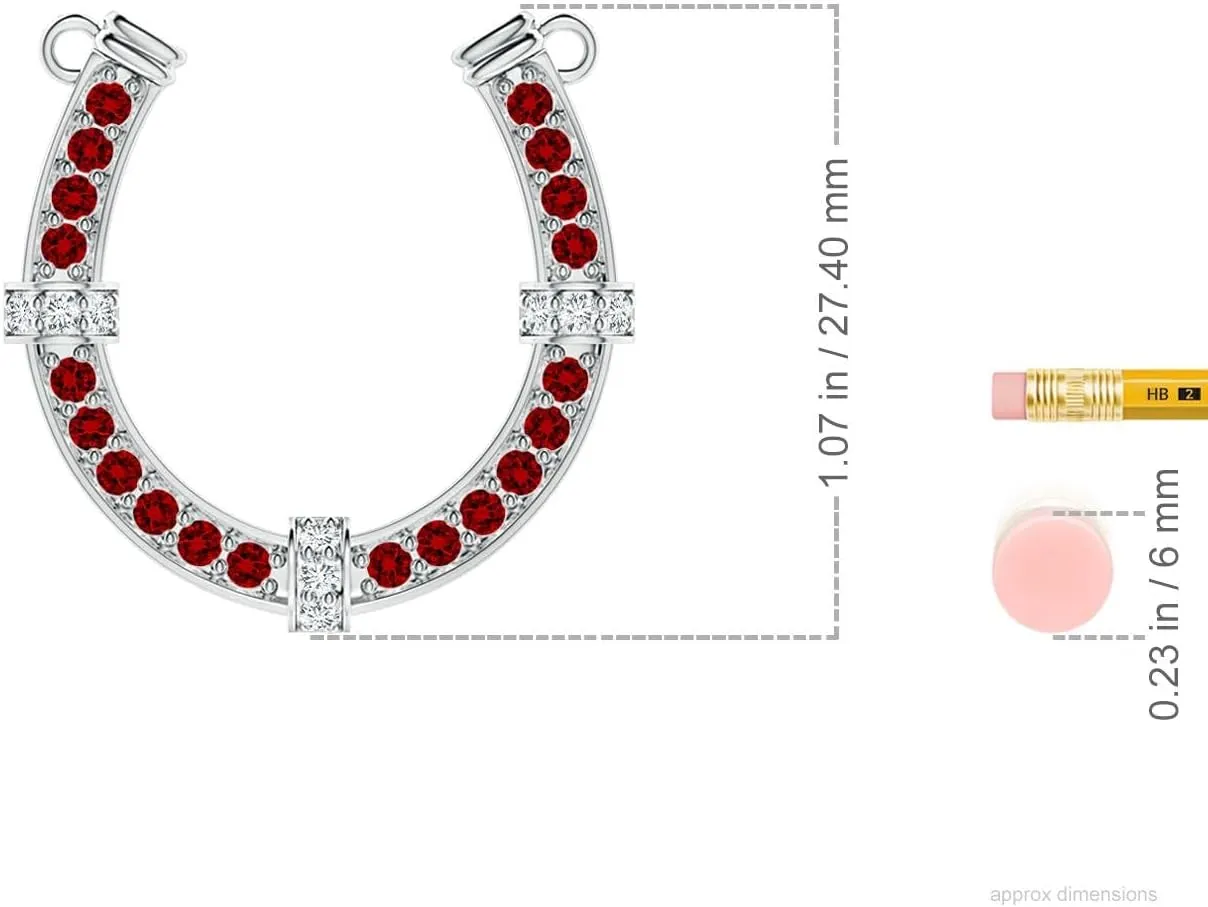 Angara Lab Grown Pave-Set Ruby and Diamond Horseshoe Pendant Necklace in 14K Solid Gold/Platinum | July Birthstone, Birthday, Engagement, Anniversary, Wedding Jewelry Gift for Women