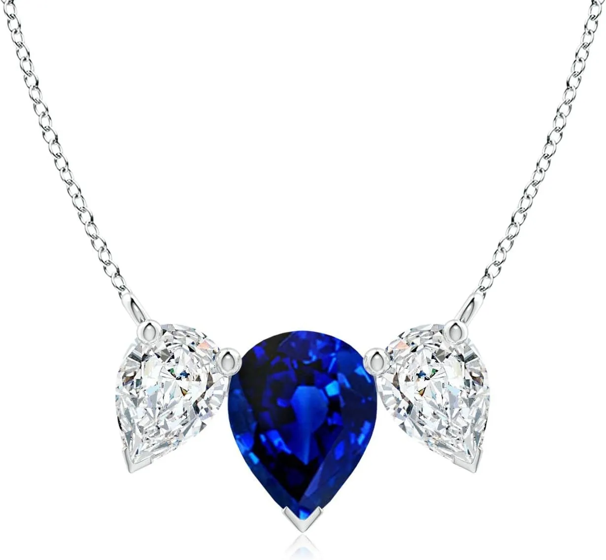 Angara Lab Grown Pear Blue Sapphire Three Stone Pendant in 14K Solid Gold/Platinum | September Birthstone, Birthday, Engagement, Anniversary, Wedding Jewelry Gift for Women