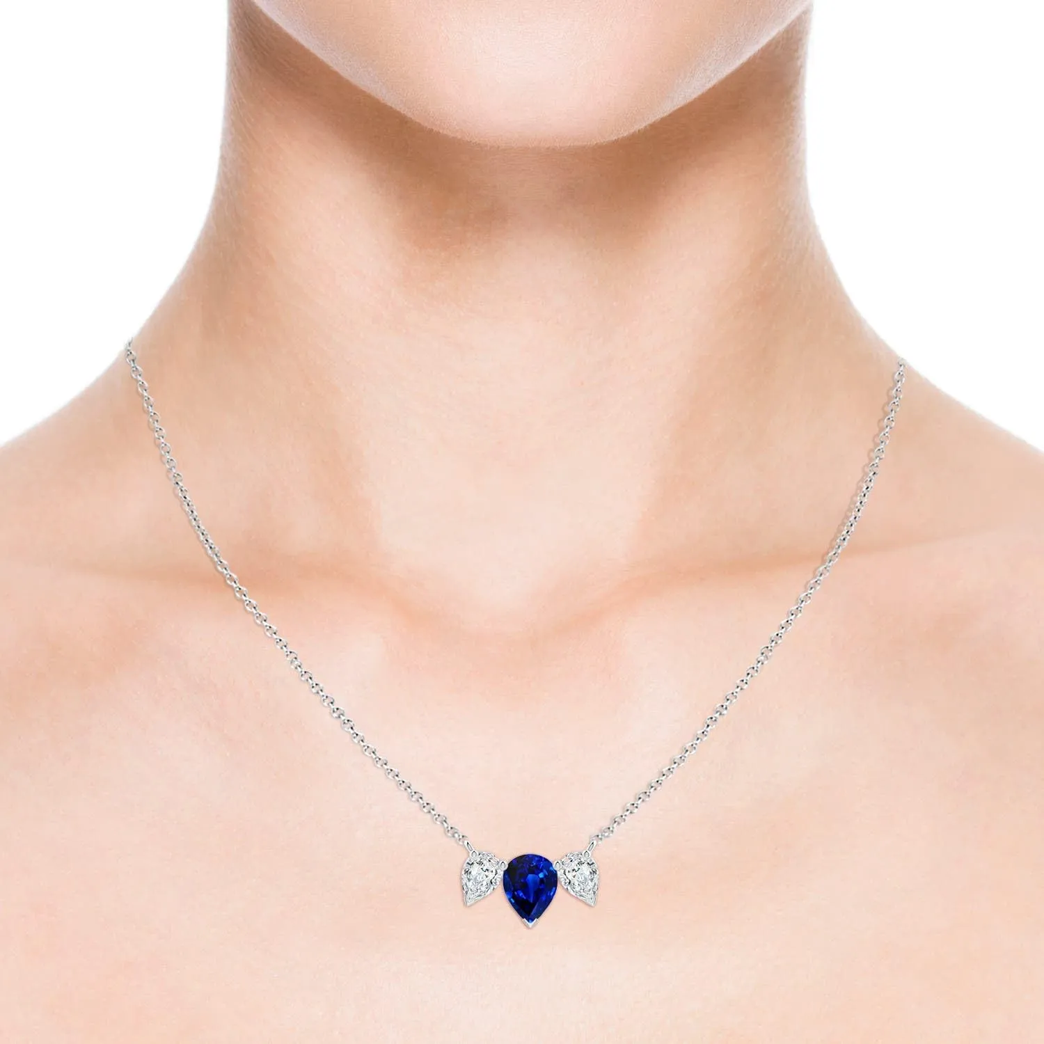Angara Lab Grown Pear Blue Sapphire Three Stone Pendant in 14K Solid Gold/Platinum | September Birthstone, Birthday, Engagement, Anniversary, Wedding Jewelry Gift for Women