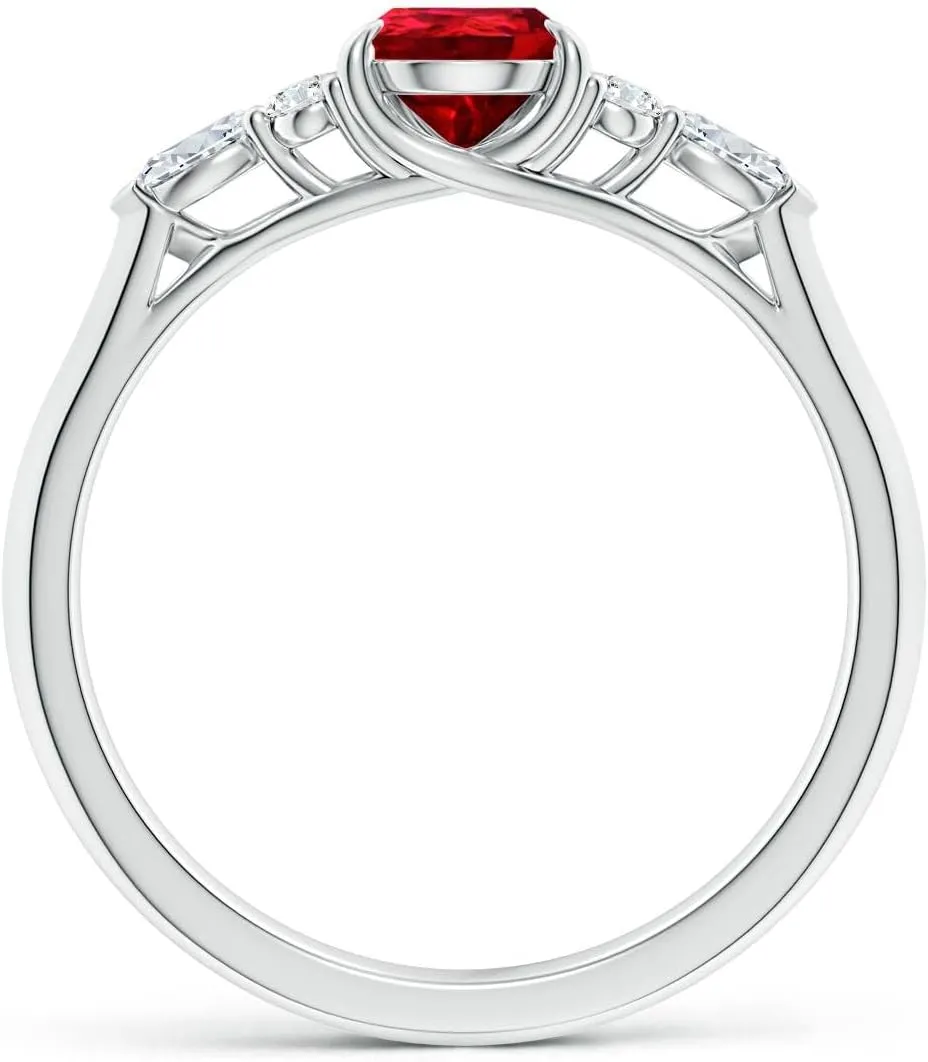Angara Lab Grown Pear Shape Ruby Side Stone Engagement Ring with Diamonds in 14K Solid Gold/Platinum | July Birthstone, Birthday, Anniversary, Wedding Jewelry Gift for Women