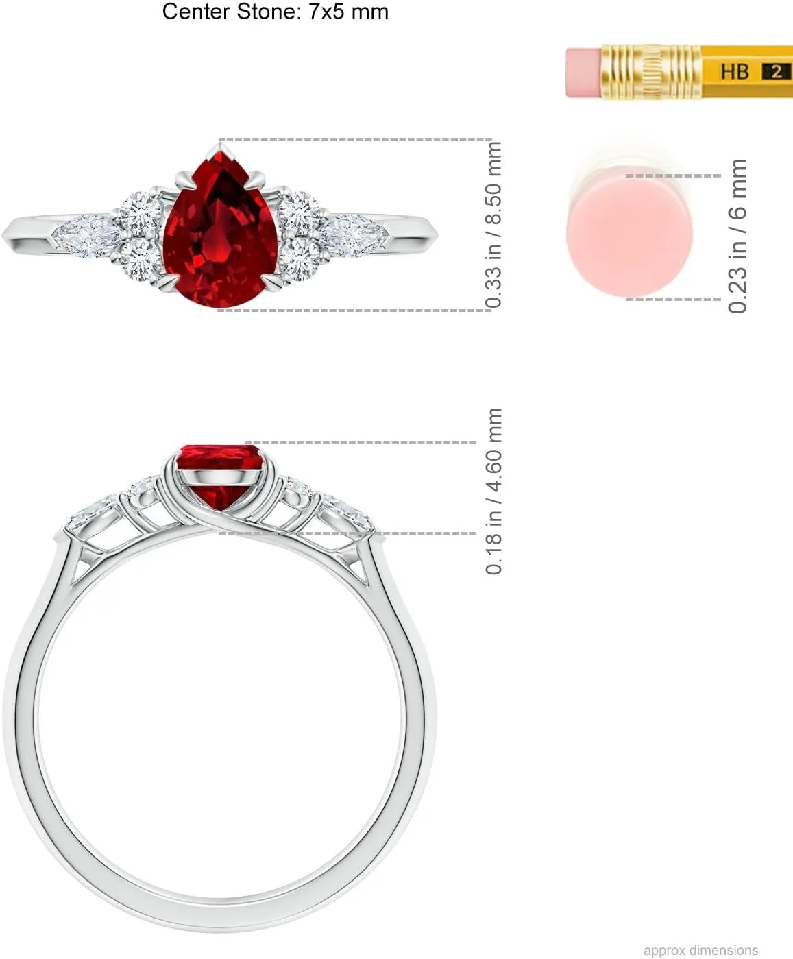 Angara Lab Grown Pear Shape Ruby Side Stone Engagement Ring with Diamonds in 14K Solid Gold/Platinum | July Birthstone, Birthday, Anniversary, Wedding Jewelry Gift for Women