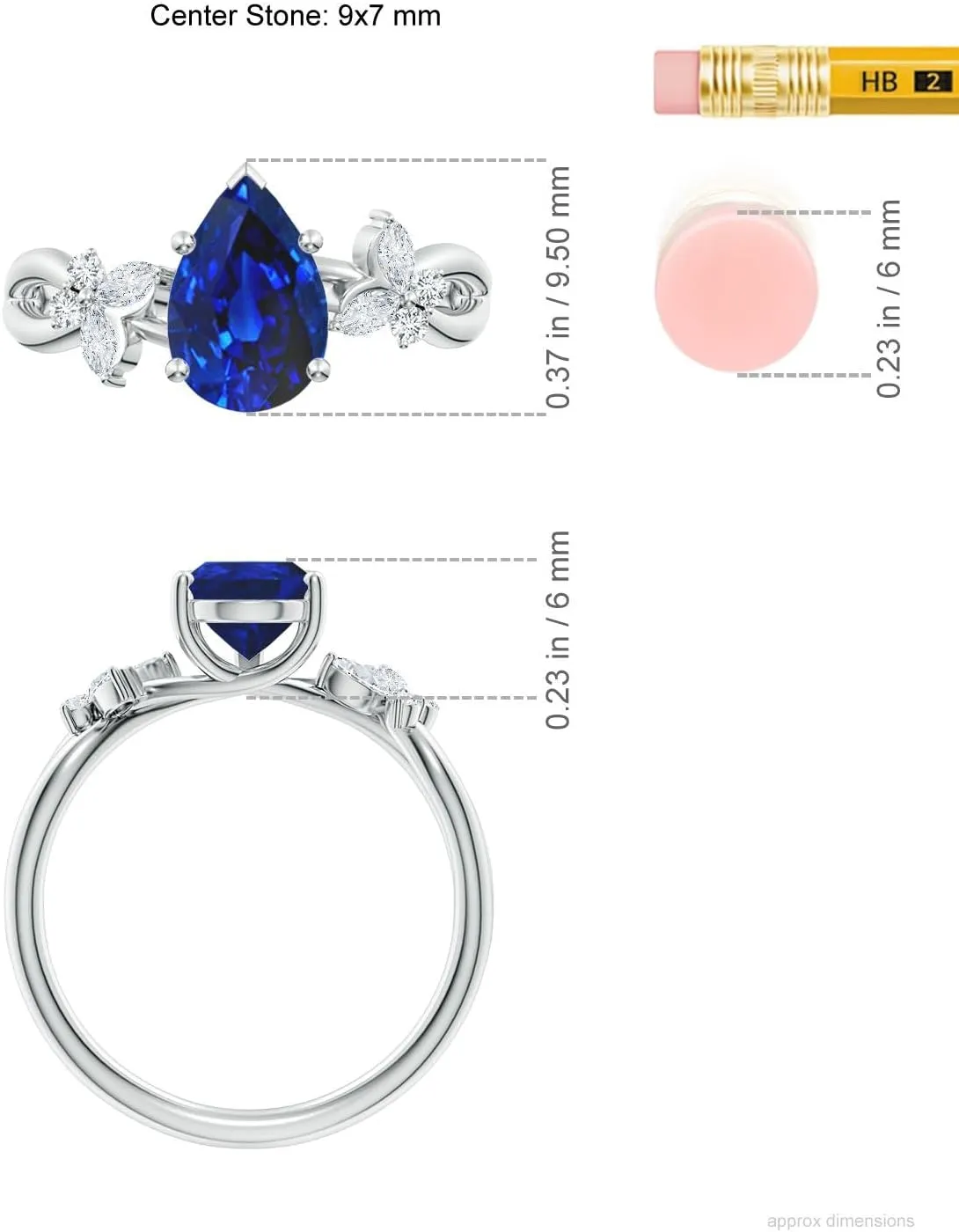 Angara Lab Grown Pear-Shaped Blue Sapphire Butterfly Engagement Ring in 14K Solid Gold/Platinum | September Birthstone, Birthday, Anniversary, Wedding Jewelry Gift for Women