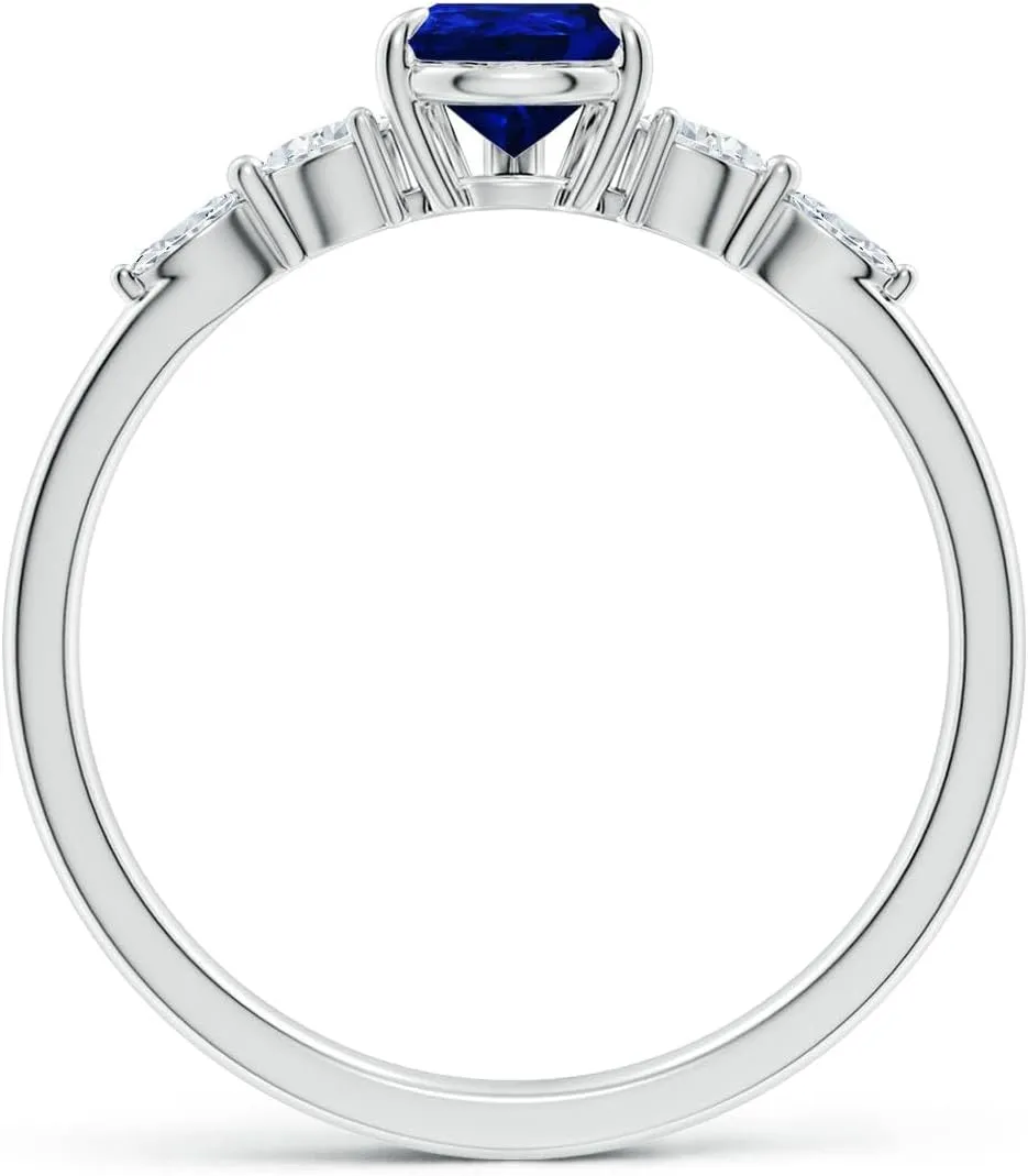 Angara Lab Grown Pear-Shaped Blue Sapphire Side Stone Engagement Ring in 14K Solid Gold/Platinum | September Birthstone, Birthday, Anniversary, Wedding Jewelry Gift for Women
