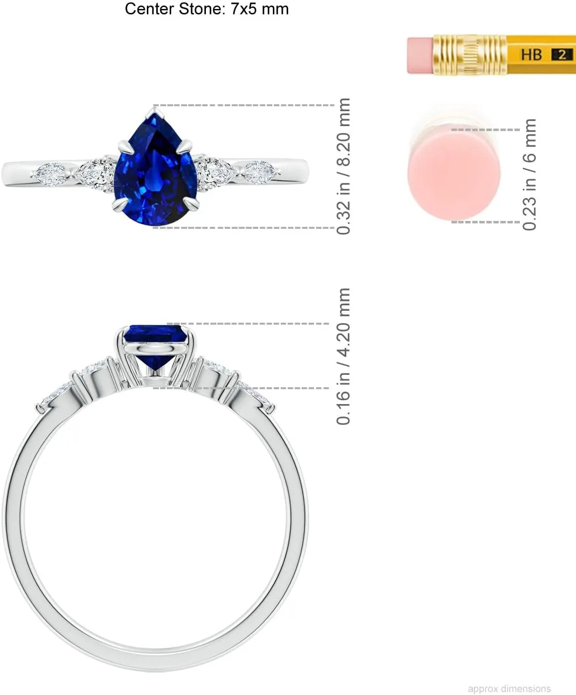Angara Lab Grown Pear-Shaped Blue Sapphire Side Stone Engagement Ring in 14K Solid Gold/Platinum | September Birthstone, Birthday, Anniversary, Wedding Jewelry Gift for Women