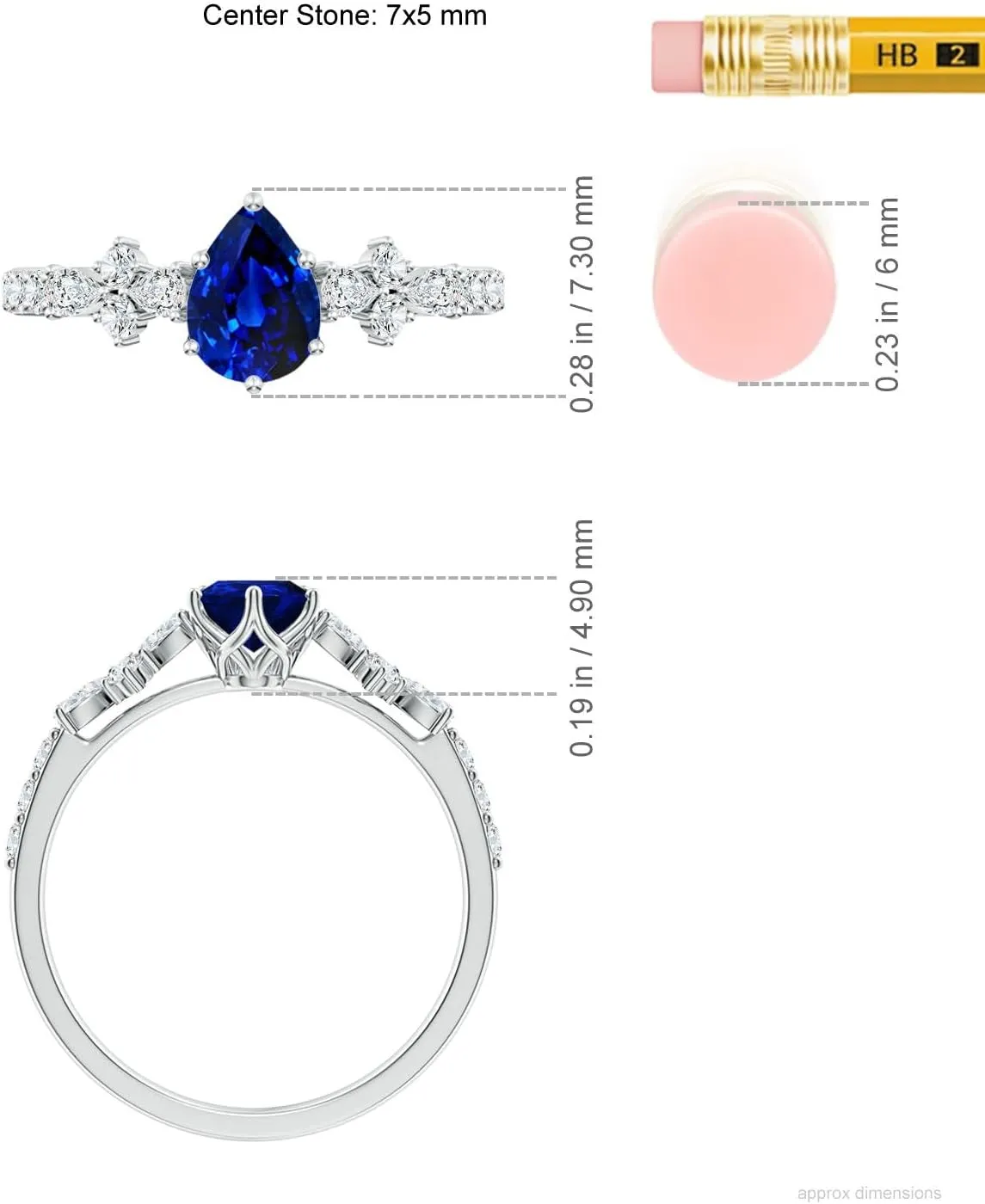 Angara Lab Grown Pear-Shaped Blue Sapphire Side Stone Engagement Ring with Accents in 14K Solid Gold/Platinum | September Birthstone, Birthday, Anniversary, Wedding Jewelry Gift for Women
