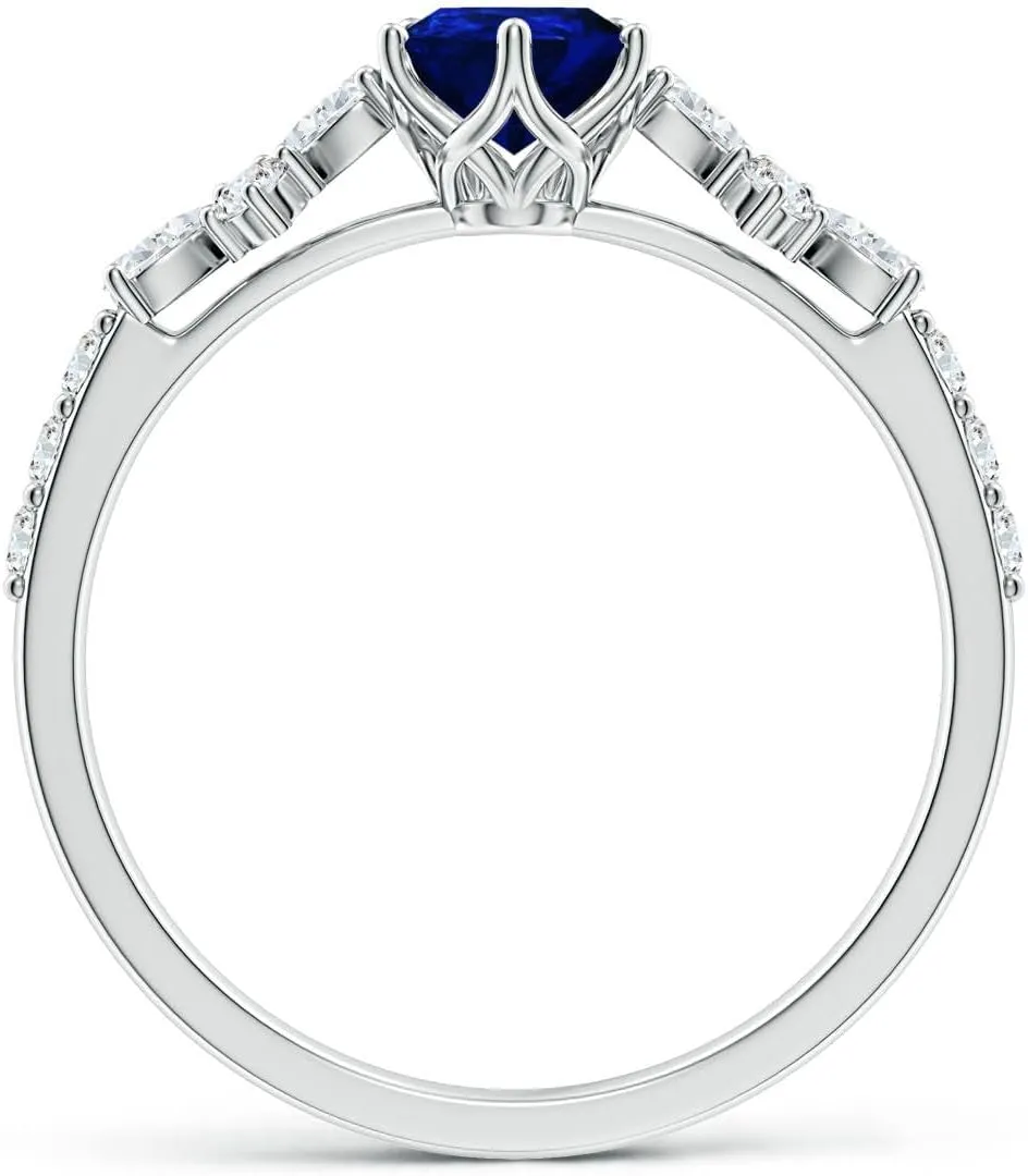 Angara Lab Grown Pear-Shaped Blue Sapphire Side Stone Engagement Ring with Accents in 14K Solid Gold/Platinum | September Birthstone, Birthday, Anniversary, Wedding Jewelry Gift for Women