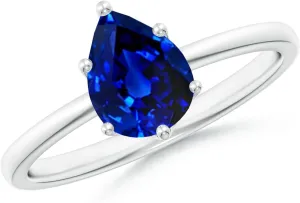 Angara Lab Grown Pear-Shaped Blue Sapphire Solitaire Classic Engagement Ring in 14K Solid Gold/Platinum | September Birthstone, Birthday, Anniversary, Wedding Jewelry Gift for Women