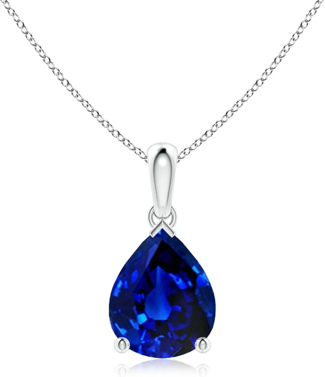 Angara Lab Grown Pear-Shaped Blue Sapphire Solitaire Pendant in Silver / 14K Solid Gold/Platinum | September Birthstone, Birthday, Engagement, Anniversary, Wedding Jewelry Gift for Women