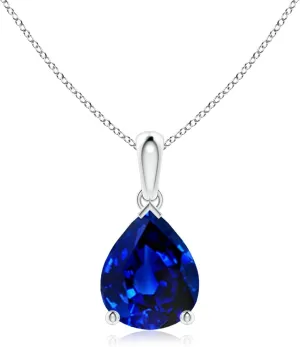 Angara Lab Grown Pear-Shaped Blue Sapphire Solitaire Pendant in Silver / 14K Solid Gold/Platinum | September Birthstone, Birthday, Engagement, Anniversary, Wedding Jewelry Gift for Women