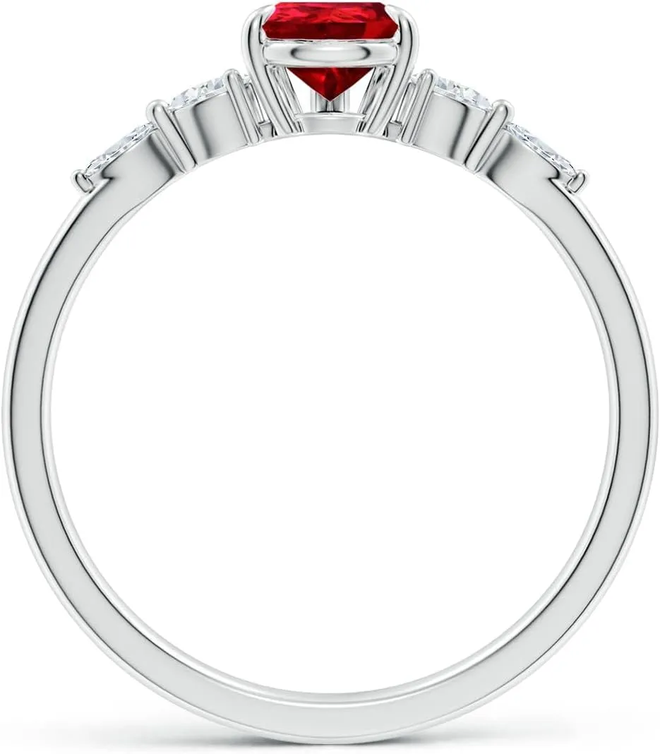 Angara Lab Grown Pear-Shaped Ruby Side Stone Engagement Ring in 14K Solid Gold/Platinum | July Birthstone, Birthday, Anniversary, Wedding Jewelry Gift for Women