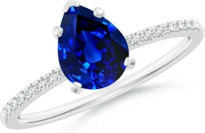 Angara Lab Grown Peg Head Pear Blue Sapphire Classic Engagement Ring in 14K Solid Gold/Platinum | September Birthstone, Birthday, Anniversary, Wedding Jewelry Gift for Women
