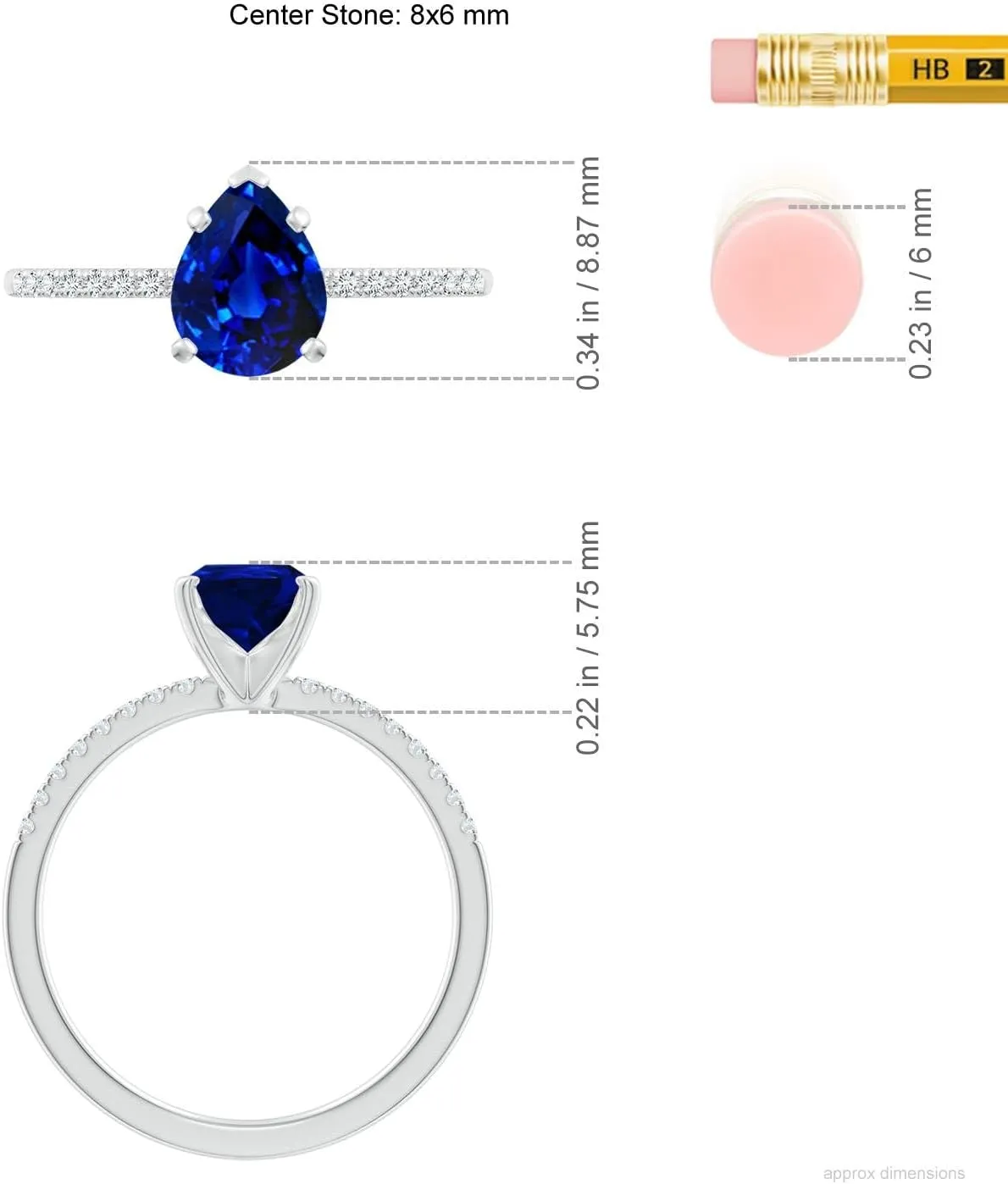 Angara Lab Grown Peg Head Pear Blue Sapphire Classic Engagement Ring in 14K Solid Gold/Platinum | September Birthstone, Birthday, Anniversary, Wedding Jewelry Gift for Women