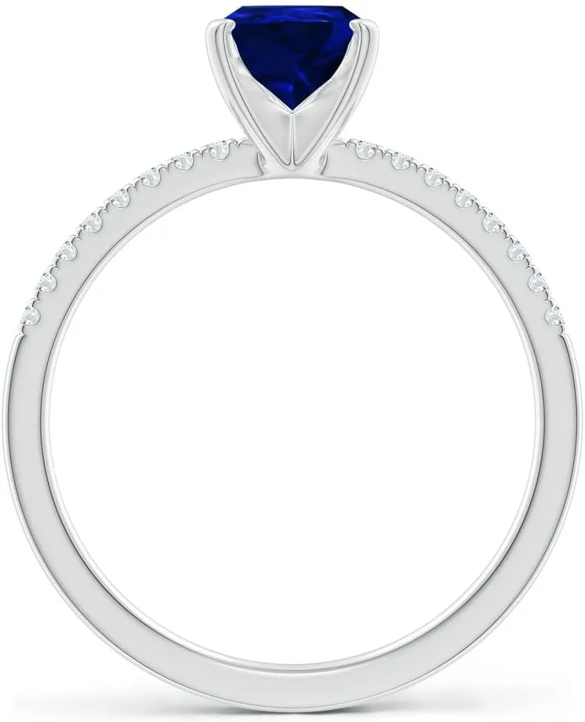 Angara Lab Grown Peg Head Pear Blue Sapphire Classic Engagement Ring in 14K Solid Gold/Platinum | September Birthstone, Birthday, Anniversary, Wedding Jewelry Gift for Women