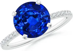 Angara Lab Grown Peg Head Round Blue Sapphire Classic Engagement Ring in 14K Solid Gold/Platinum | September Birthstone, Birthday, Anniversary, Wedding Jewelry Gift for Women