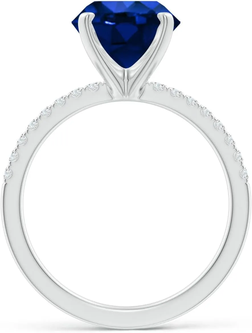 Angara Lab Grown Peg Head Round Blue Sapphire Classic Engagement Ring in 14K Solid Gold/Platinum | September Birthstone, Birthday, Anniversary, Wedding Jewelry Gift for Women