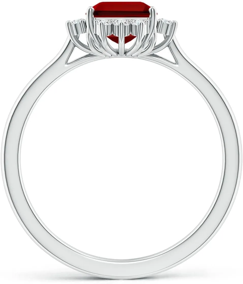 Angara Lab Grown Prong-Set Emerald-Cut Ruby Halo Engagement Ring in 14K Solid Gold/Platinum | July Birthstone, Birthday, Anniversary, Wedding Jewelry Gift for Women