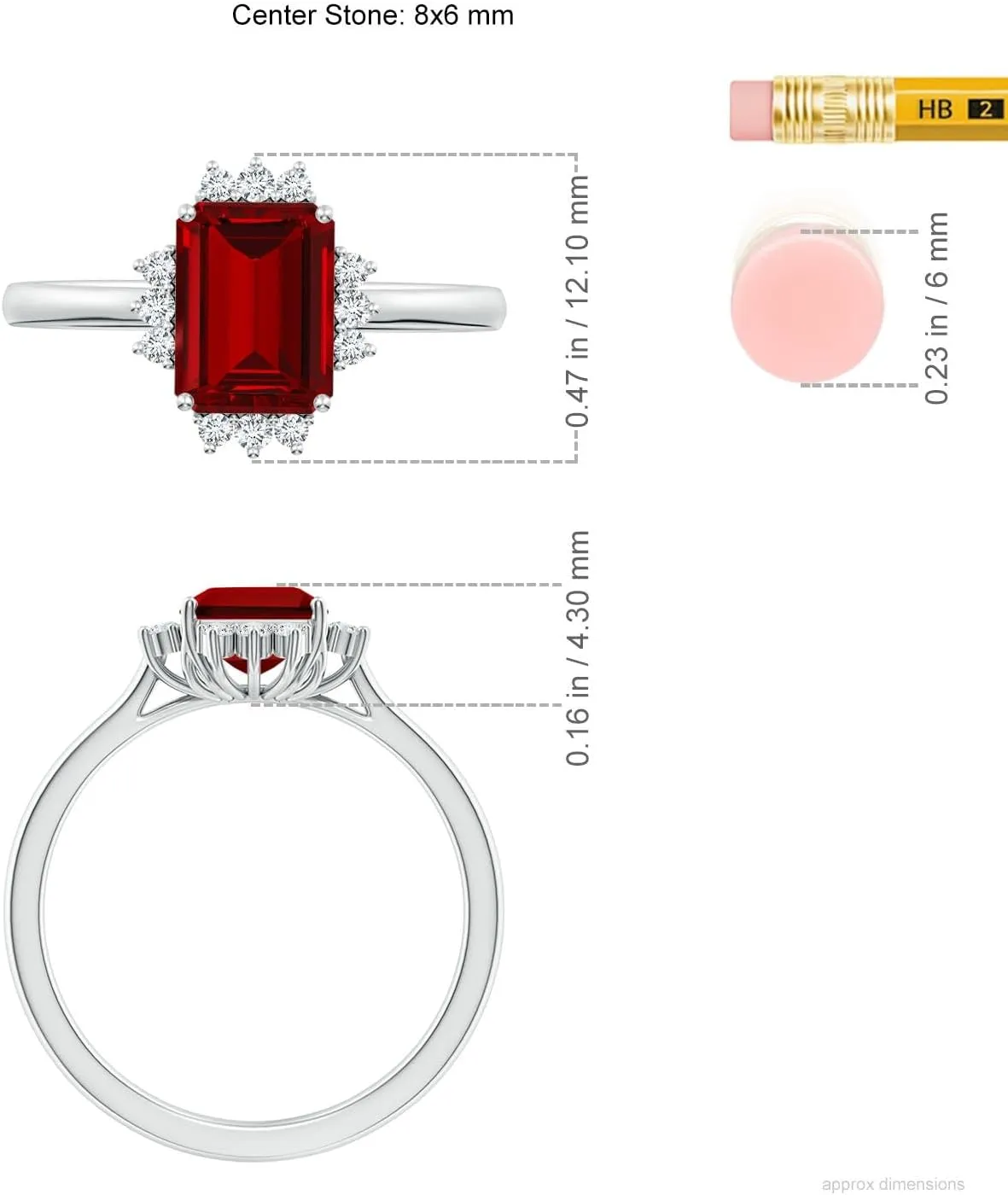 Angara Lab Grown Prong-Set Emerald-Cut Ruby Halo Engagement Ring in 14K Solid Gold/Platinum | July Birthstone, Birthday, Anniversary, Wedding Jewelry Gift for Women