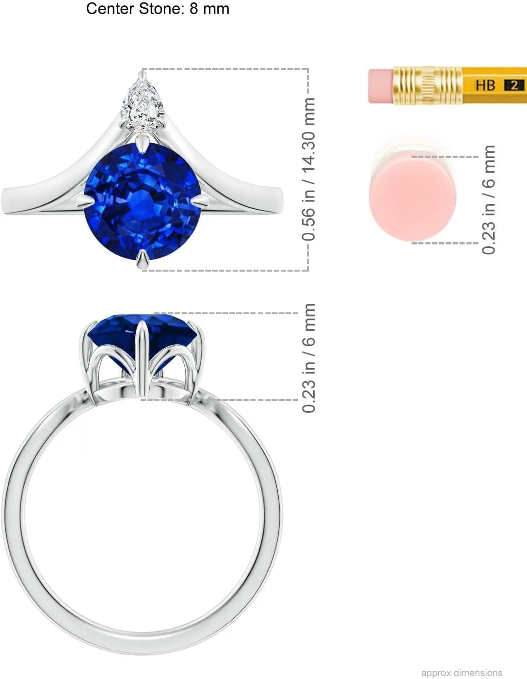 Angara Lab Grown Prong-Set Round Blue Sapphire Chevron Engagement Ring in 14K Solid Gold/Platinum | September Birthstone, Birthday, Anniversary, Wedding Jewelry Gift for Women