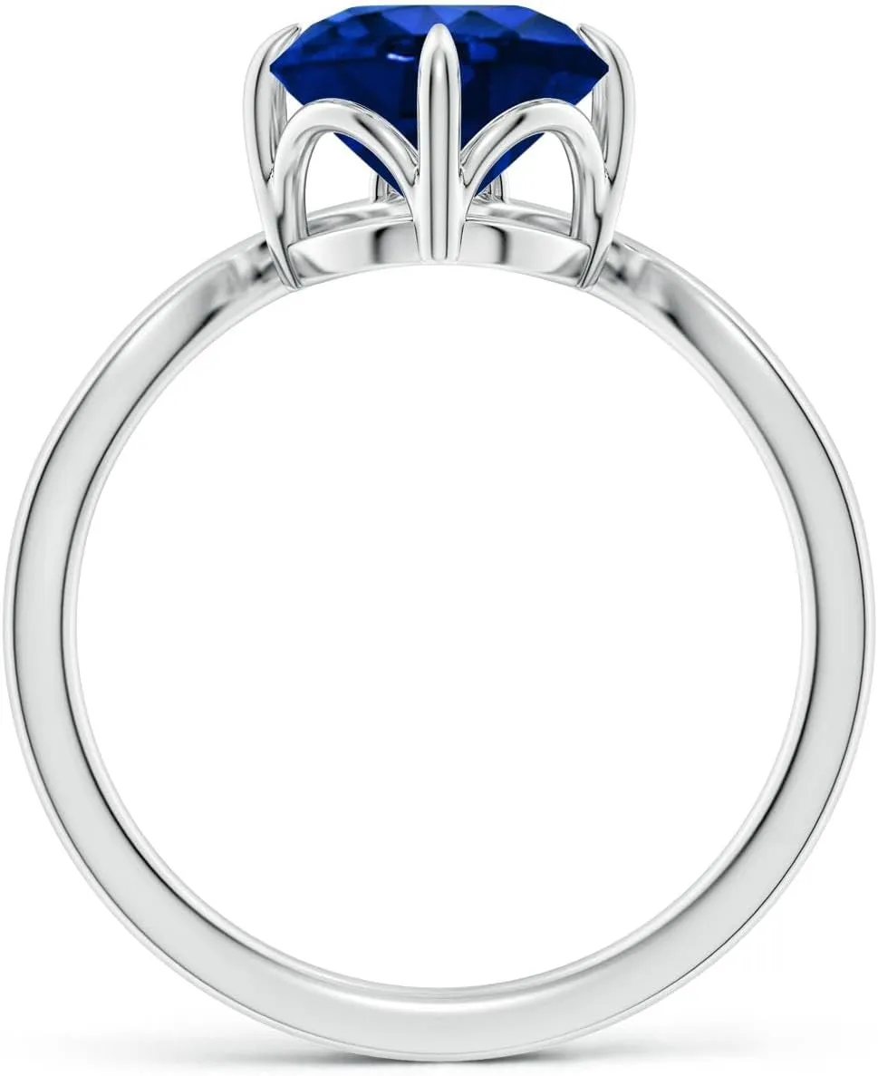 Angara Lab Grown Prong-Set Round Blue Sapphire Chevron Engagement Ring in 14K Solid Gold/Platinum | September Birthstone, Birthday, Anniversary, Wedding Jewelry Gift for Women