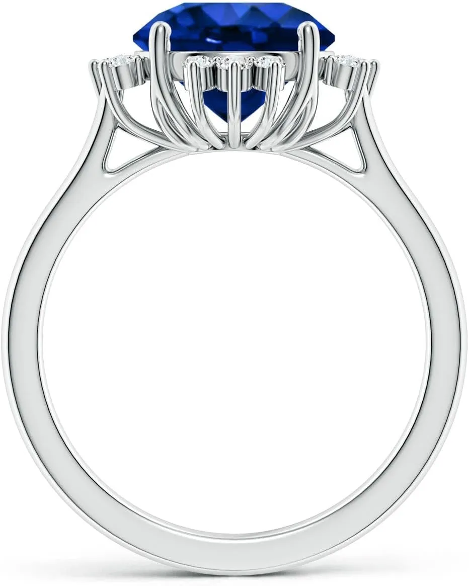 Angara Lab Grown Prong-Set Round Blue Sapphire Halo Engagement Ring in 14K Solid Gold/Platinum | September Birthstone, Birthday, Anniversary, Wedding Jewelry Gift for Women