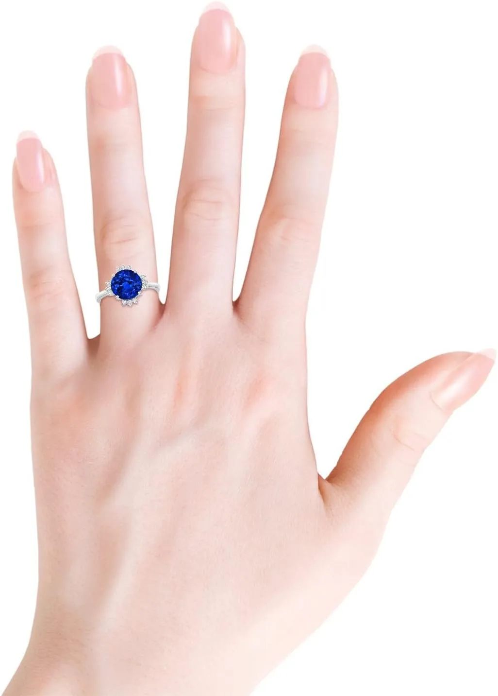 Angara Lab Grown Prong-Set Round Blue Sapphire Halo Engagement Ring in 14K Solid Gold/Platinum | September Birthstone, Birthday, Anniversary, Wedding Jewelry Gift for Women