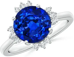 Angara Lab Grown Prong-Set Round Blue Sapphire Halo Engagement Ring in 14K Solid Gold/Platinum | September Birthstone, Birthday, Anniversary, Wedding Jewelry Gift for Women