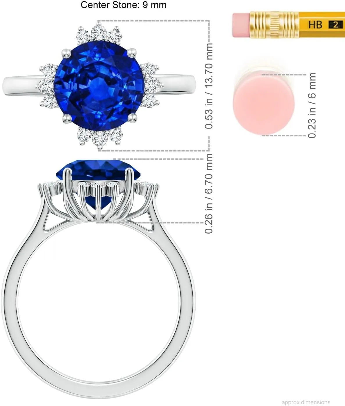 Angara Lab Grown Prong-Set Round Blue Sapphire Halo Engagement Ring in 14K Solid Gold/Platinum | September Birthstone, Birthday, Anniversary, Wedding Jewelry Gift for Women