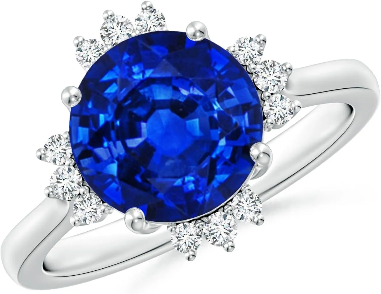 Angara Lab Grown Prong-Set Round Blue Sapphire Halo Engagement Ring in 14K Solid Gold/Platinum | September Birthstone, Birthday, Anniversary, Wedding Jewelry Gift for Women