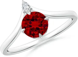 Angara Lab Grown Prong-Set Round Ruby Chevron Engagement Ring in 14K Solid Gold/Platinum | July Birthstone, Birthday, Anniversary, Wedding Jewelry Gift for Women