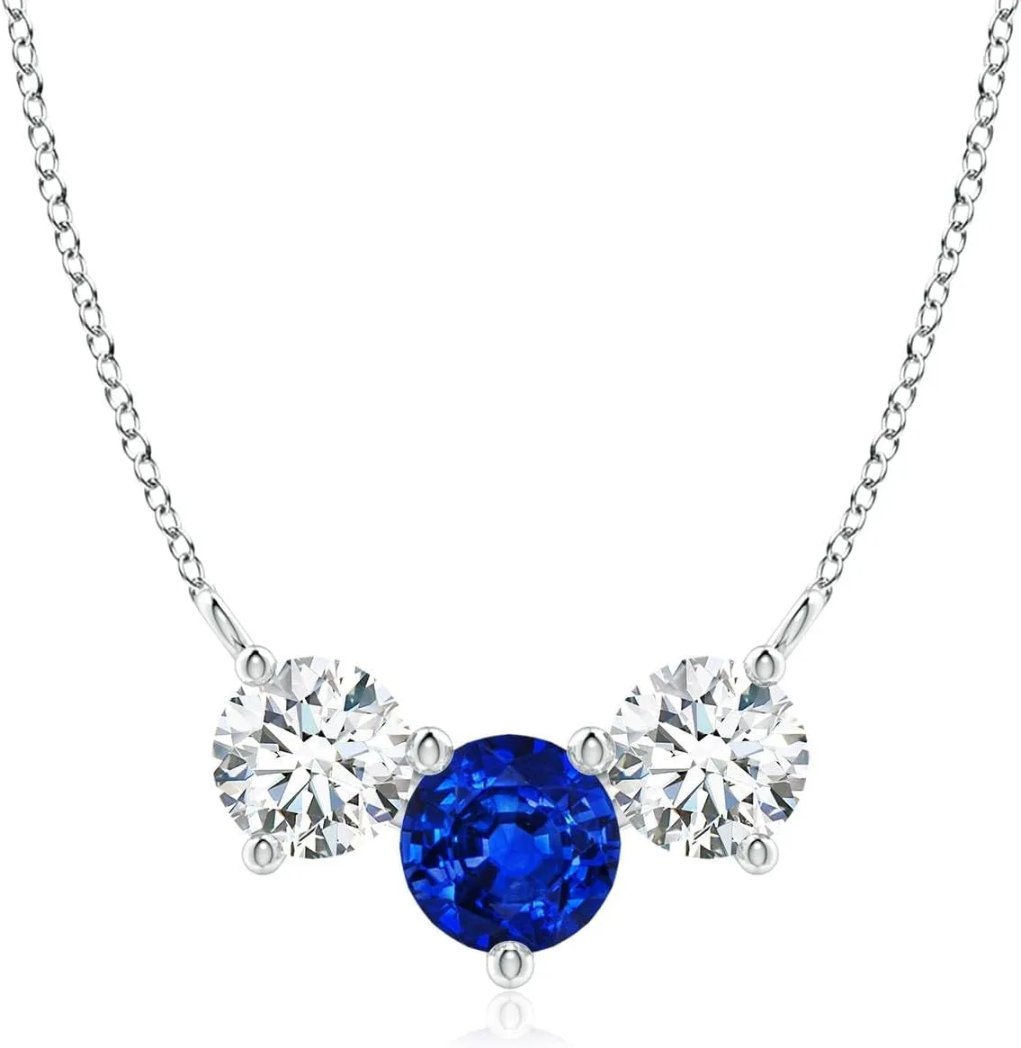 Angara Lab Grown Round Blue Sapphire and Diamond Three Stone Necklace in 14K Solid Gold/Platinum | September Birthstone, Birthday, Engagement, Anniversary, Wedding Jewelry Gift for Women