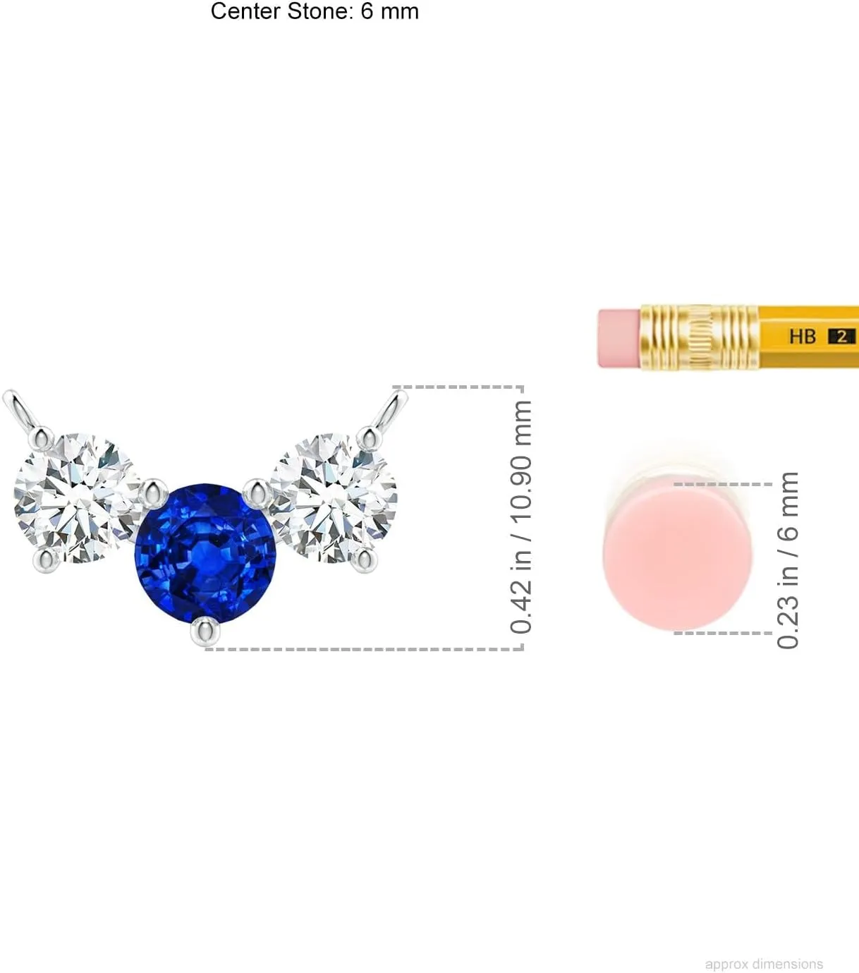 Angara Lab Grown Round Blue Sapphire and Diamond Three Stone Necklace in 14K Solid Gold/Platinum | September Birthstone, Birthday, Engagement, Anniversary, Wedding Jewelry Gift for Women