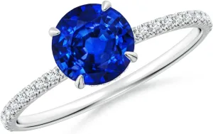 Angara Lab Grown Round Blue Sapphire Hidden Halo Classic Engagement Ring in 14K Solid Gold/Platinum | September Birthstone, Birthday, Anniversary, Wedding Jewelry Gift for Women