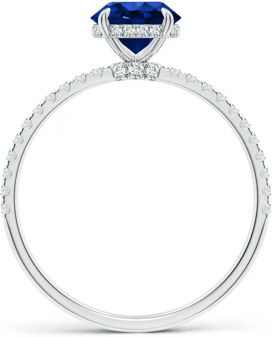 Angara Lab Grown Round Blue Sapphire Hidden Halo Classic Engagement Ring in 14K Solid Gold/Platinum | September Birthstone, Birthday, Anniversary, Wedding Jewelry Gift for Women