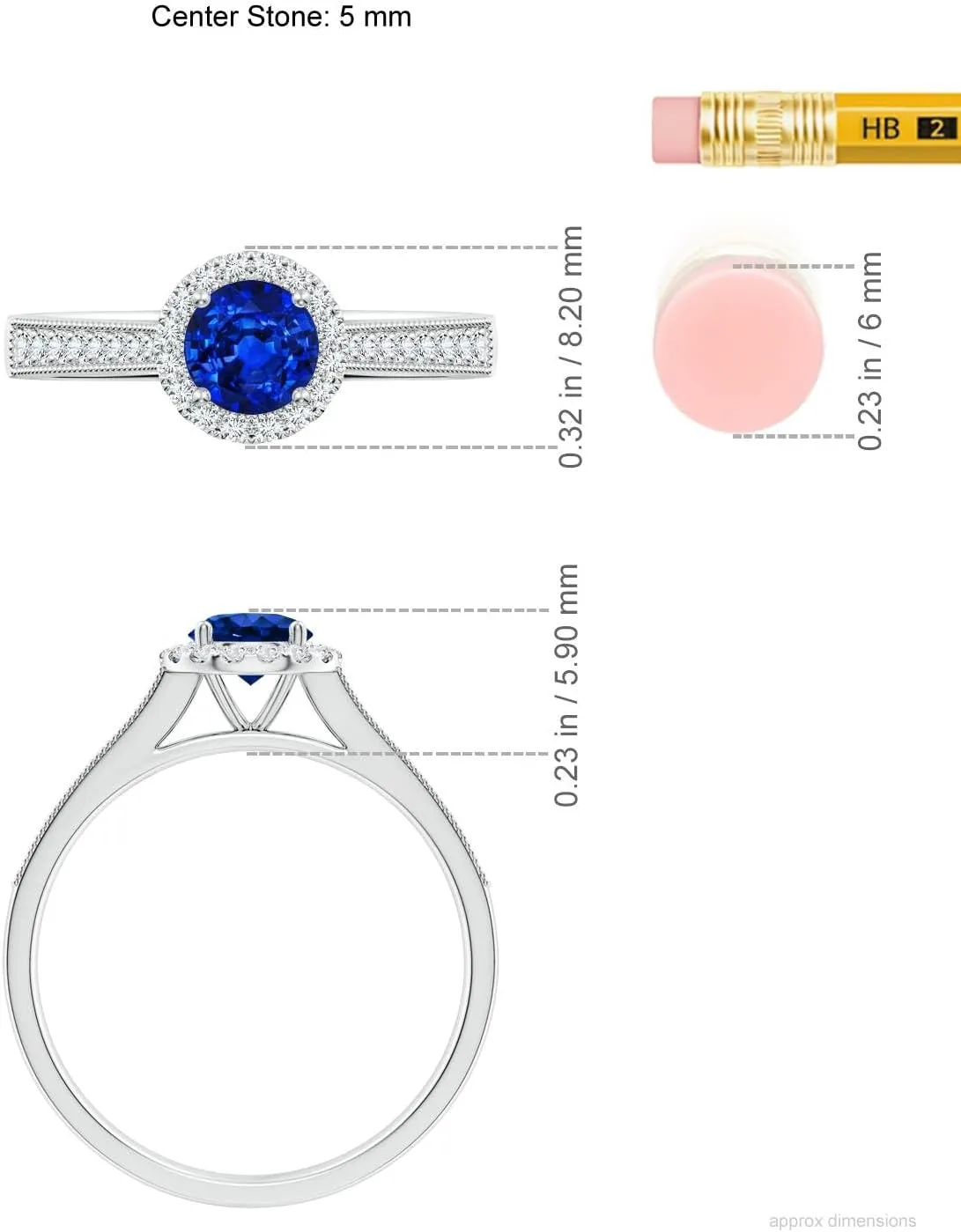 Angara Lab Grown Round Blue Sapphire Reverse Tapered Shank Halo Engagement Ring in 14K Solid Gold/Platinum | September Birthstone, Birthday, Anniversary, Wedding Jewelry Gift for Women